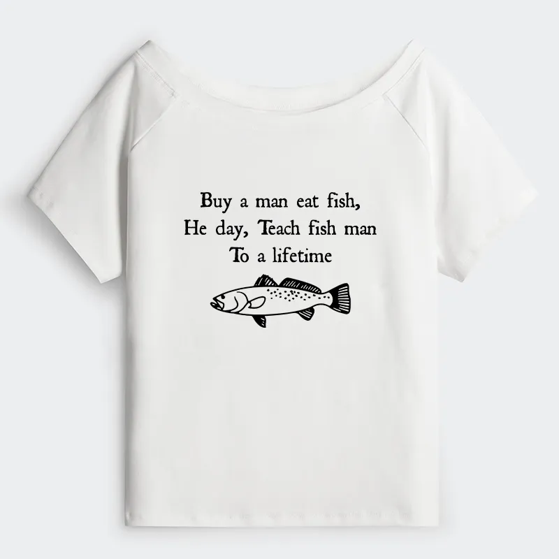 Tokyo-Tiger Man Eat Fish Meme Off Shoulder T-Shirt Sale