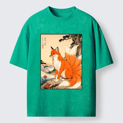 Tokyo-Tiger Mystical Nine Tails Fox Washed T-Shirt