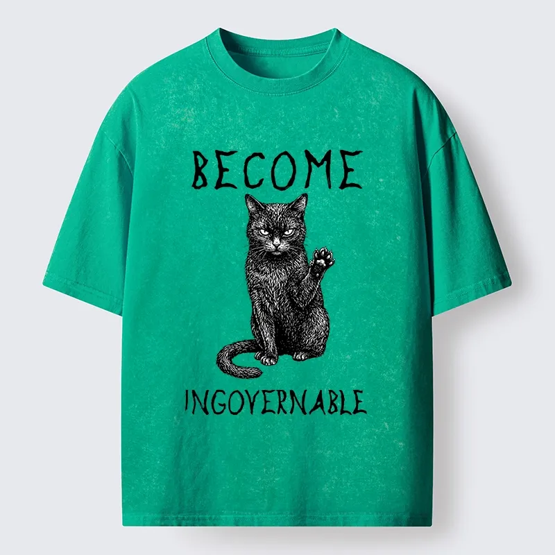 Tokyo-Tiger Rebel Black Cat Attitude Washed T-Shirt