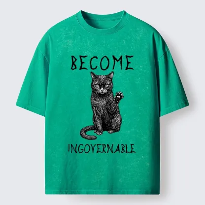 Tokyo-Tiger Rebel Black Cat Attitude Washed T-Shirt