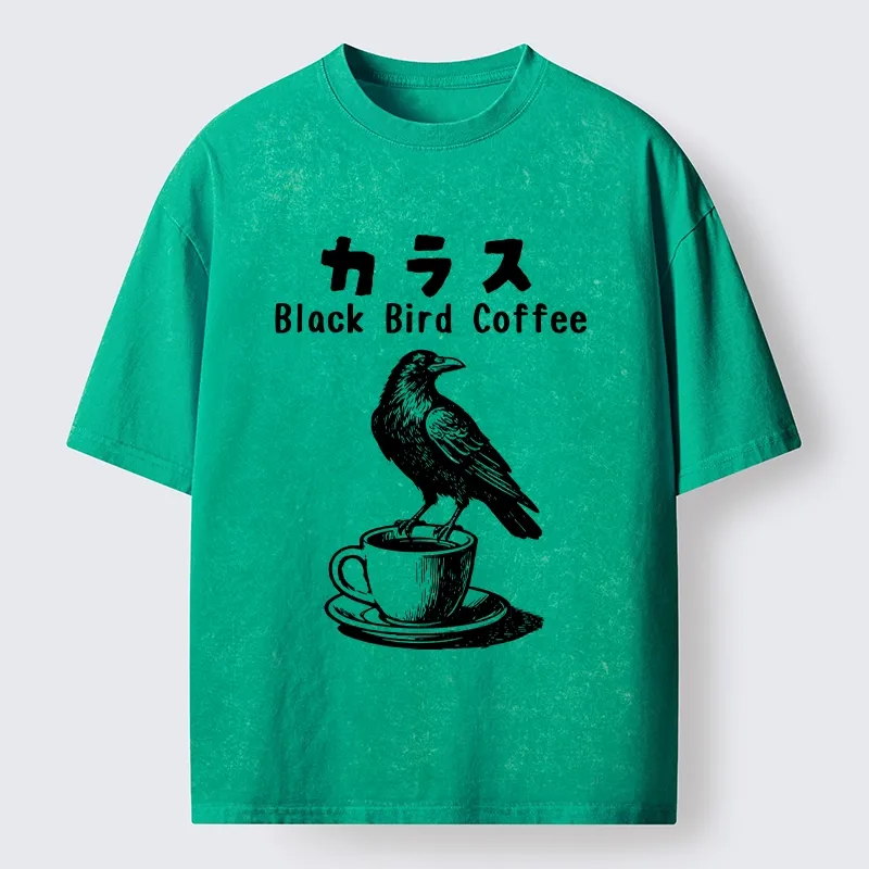 Tokyo-Tiger Black Bird Coffee Break Meme Washed T-Shirt