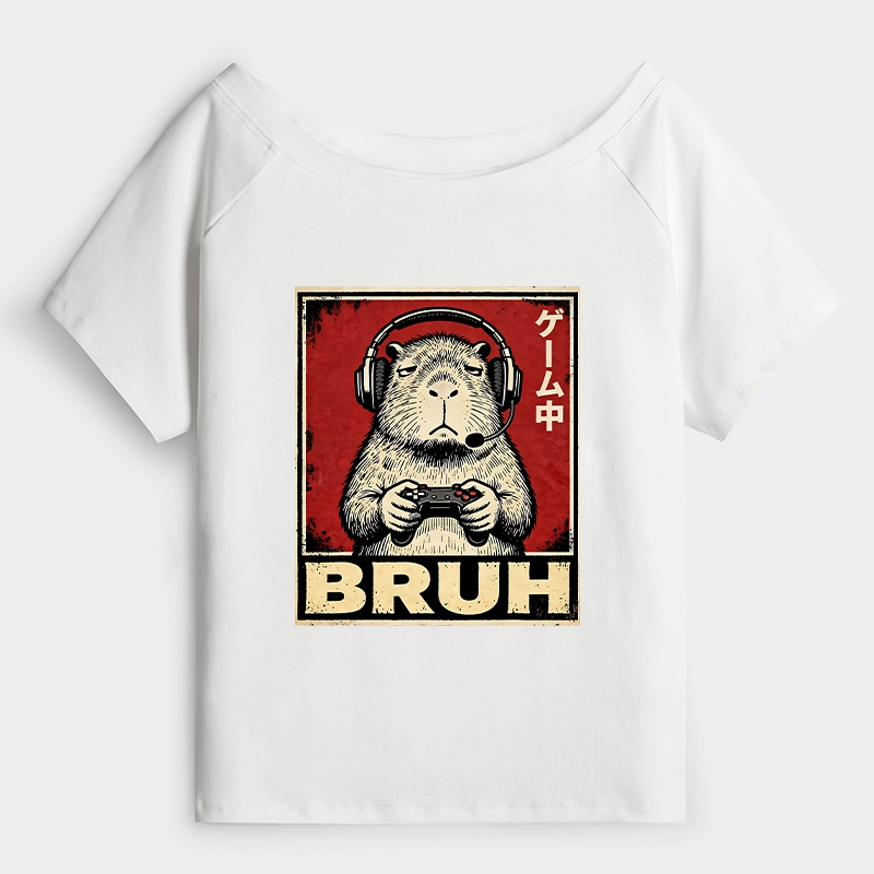 Tokyo-Tiger Funny Capybara Playing Games Off Shoulder T-Shirt