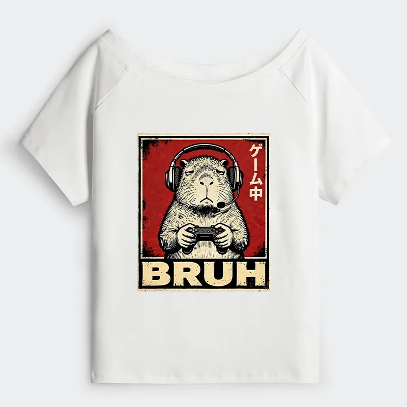 Tokyo-Tiger Funny Capybara Playing Games Off Shoulder T-Shirt