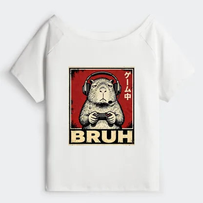 Tokyo-Tiger Funny Capybara Playing Games Off Shoulder T-Shirt