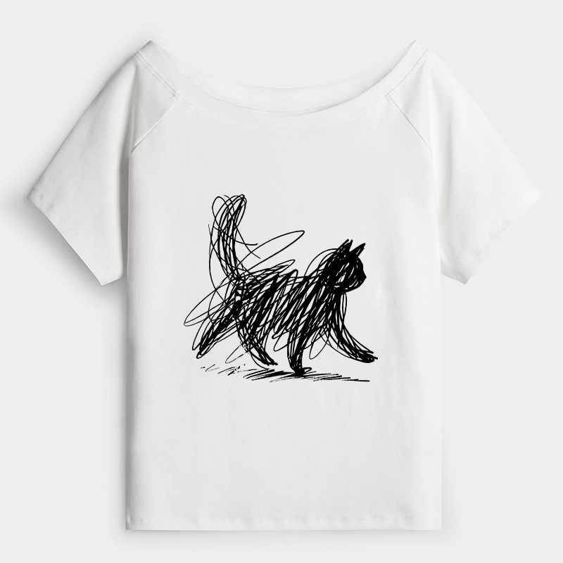 Tokyo-Tiger Minimalist Cat Art Off Shoulder T-Shirt