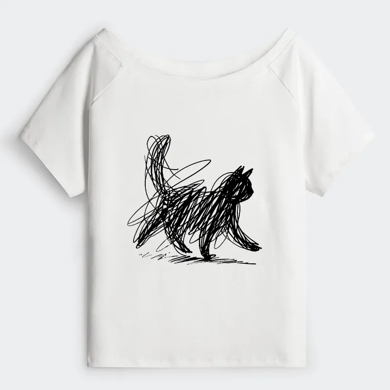 Tokyo-Tiger Minimalist Cat Art Off Shoulder T-Shirt Sale