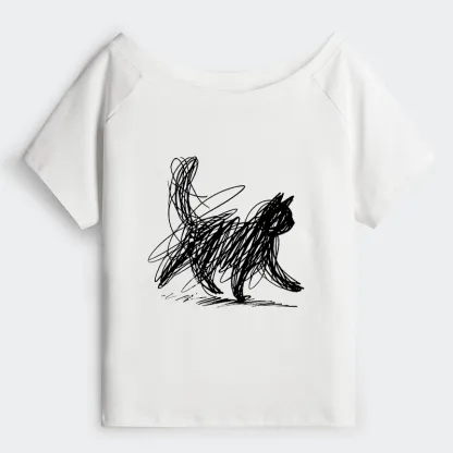 Tokyo-Tiger Minimalist Cat Art Off Shoulder T-Shirt