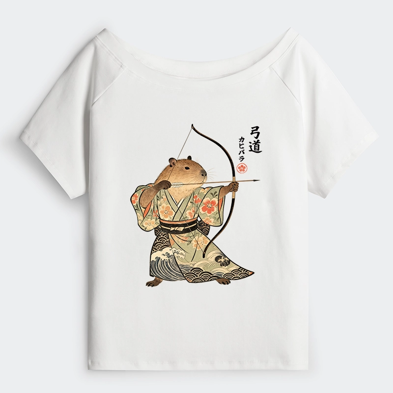 Tokyo-Tiger Capybara Archery Off Shoulder T-Shirt