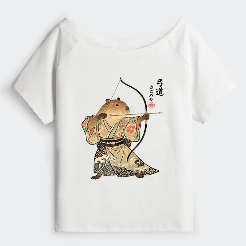 Tokyo-Tiger Capybara Archery Off Shoulder T-Shirt