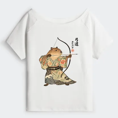 Tokyo-Tiger Capybara Archery Off Shoulder T-Shirt