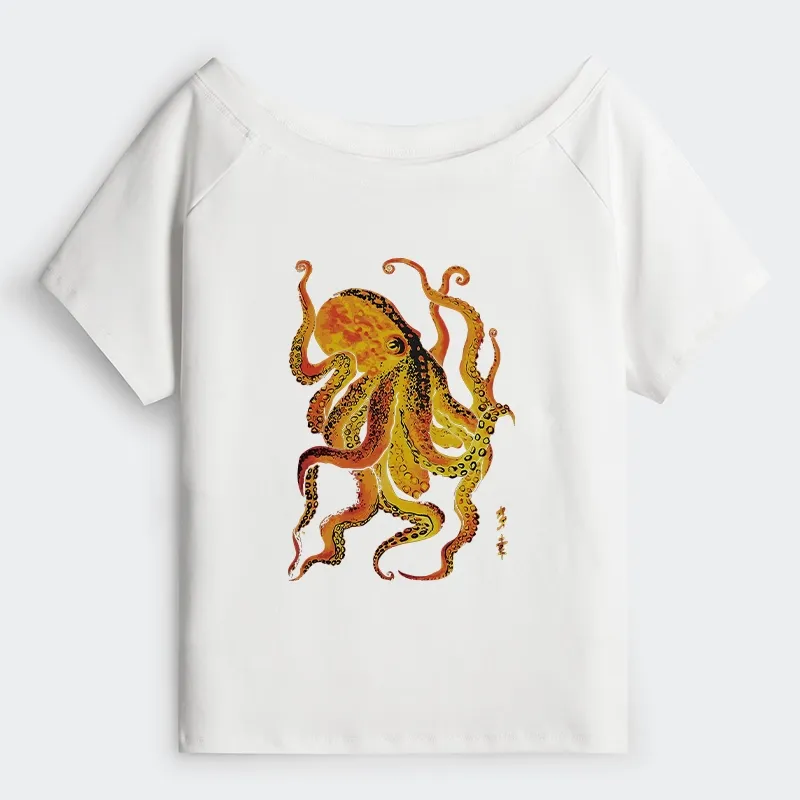 Tokyo-Tiger Deep Sea Gorgeous Octopus Off Shoulder T-Shirt