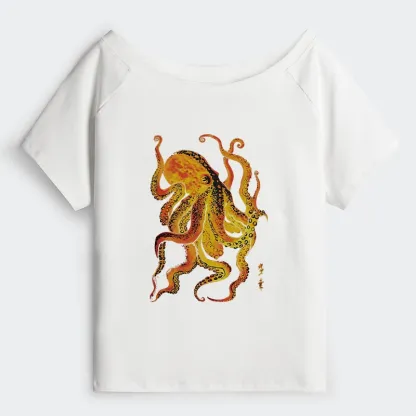 Tokyo-Tiger Deep Sea Gorgeous Octopus Off Shoulder T-Shirt