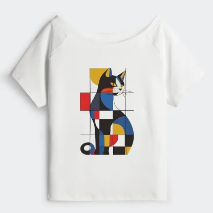 Tokyo-Tiger Mondrian Cat Off Shoulder T-Shirt