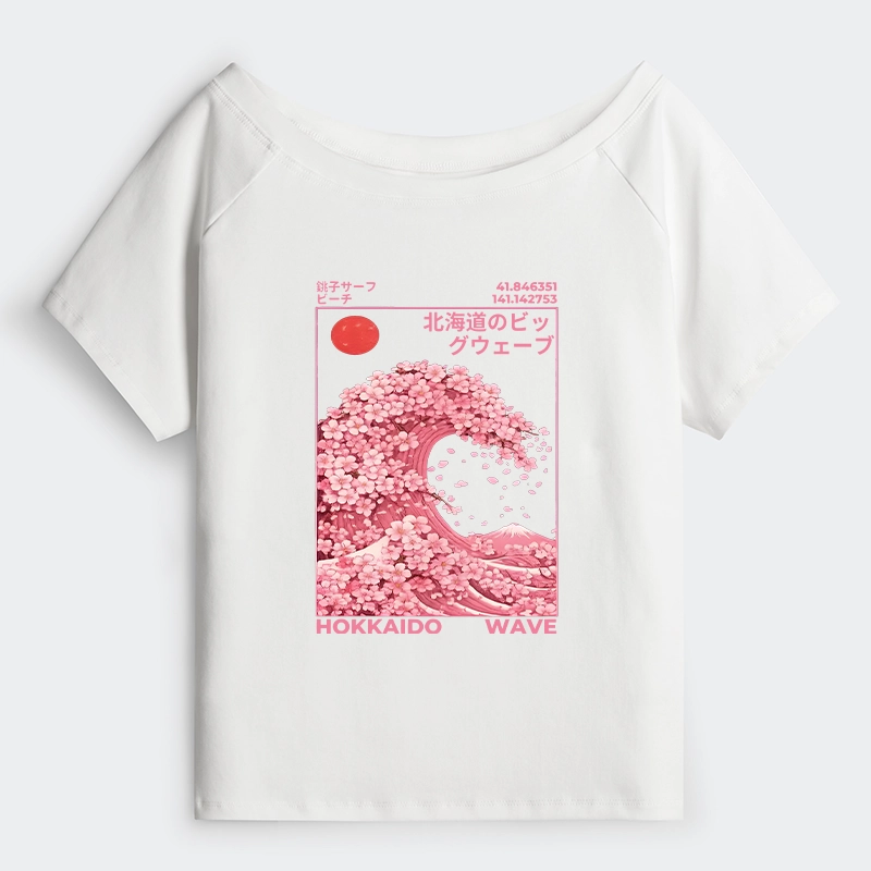 Tokyo-Tiger Sakura Wave Off Shoulder T-Shirt