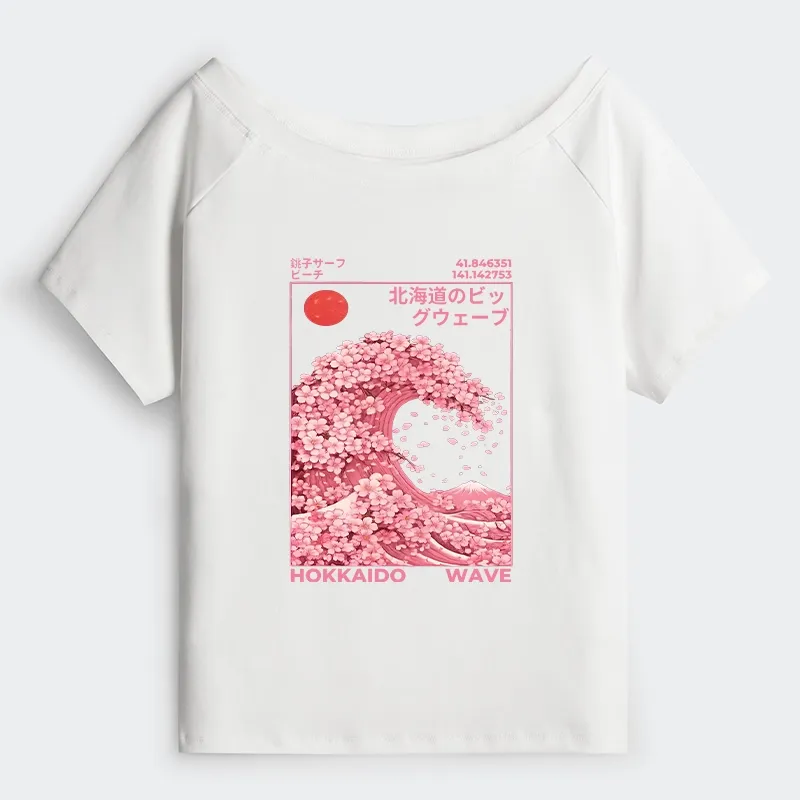 Tokyo-Tiger Sakura Wave Off Shoulder T-Shirt