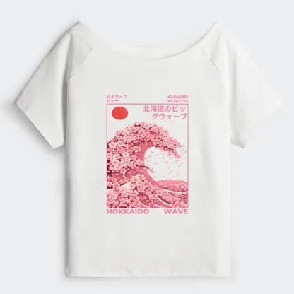 Tokyo-Tiger Sakura Wave Off Shoulder T-Shirt