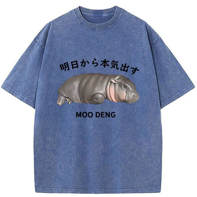 Tokyo-Tiger Lazy Moo Deng Washed T-Shirt