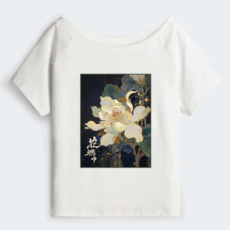 Tokyo-Tiger Lotus Adorned With Golden Specks Off Shoulder T-Shirt