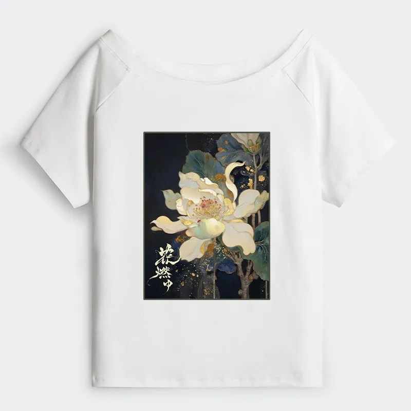 Tokyo-Tiger Lotus Adorned With Golden Specks Off Shoulder T-Shirt