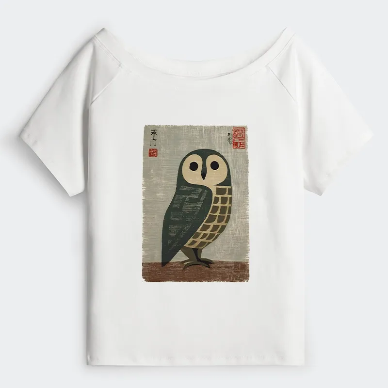 Tokyo-Tiger Traditional Owl In Japanese Art Off Shoulder T-Shirt