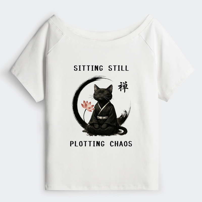 Tokyo-Tiger Sitting still  plotting chaos Calming Zen Cat Funny Off Shoulder T-Shirt
