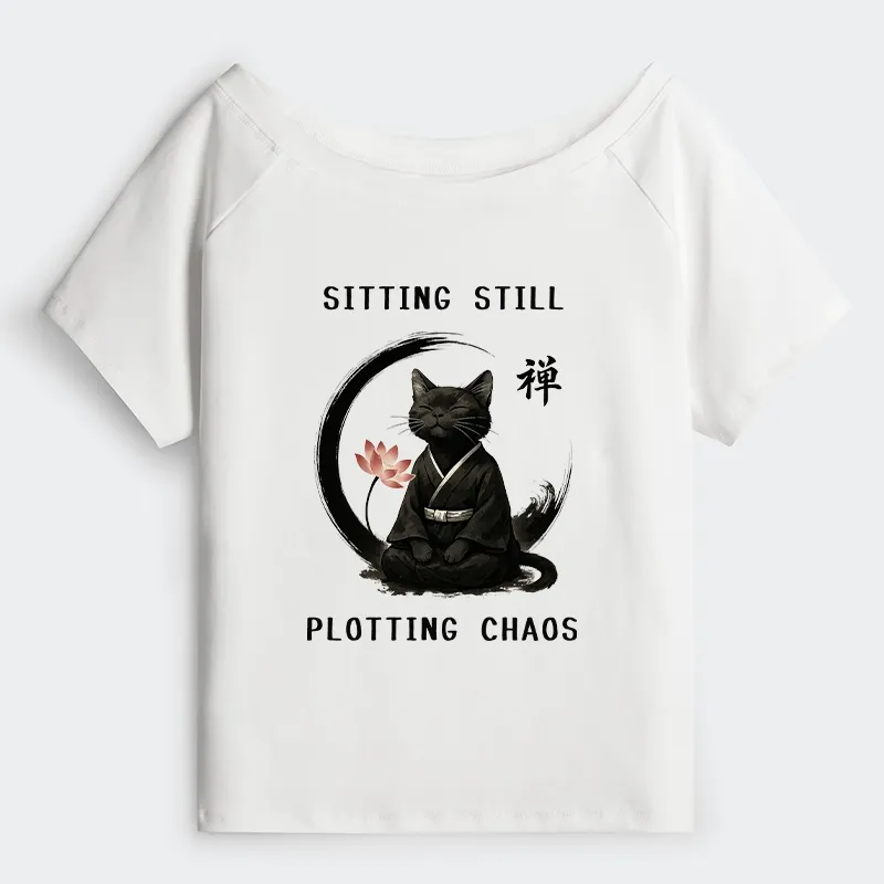 Tokyo-Tiger Sitting still  plotting chaos Calming Zen Cat Funny Off Shoulder T-Shirt