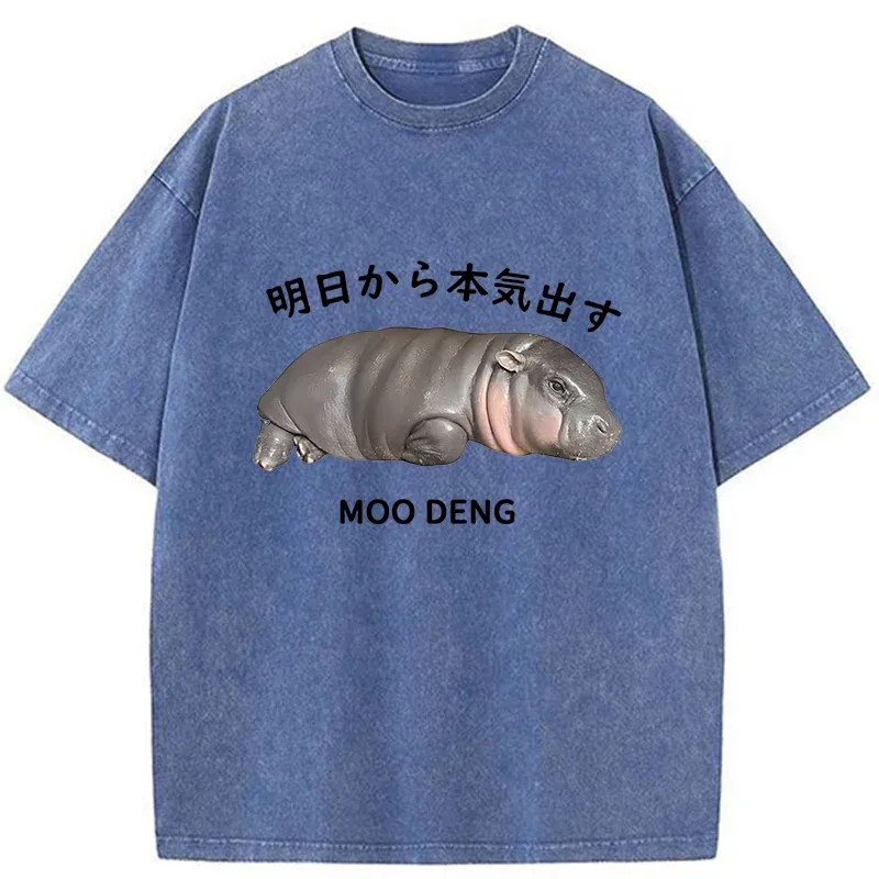Tokyo-Tiger Lazy Moo Deng Washed T-Shirt