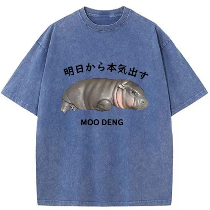 Tokyo-Tiger Lazy Moo Deng Washed T-Shirt