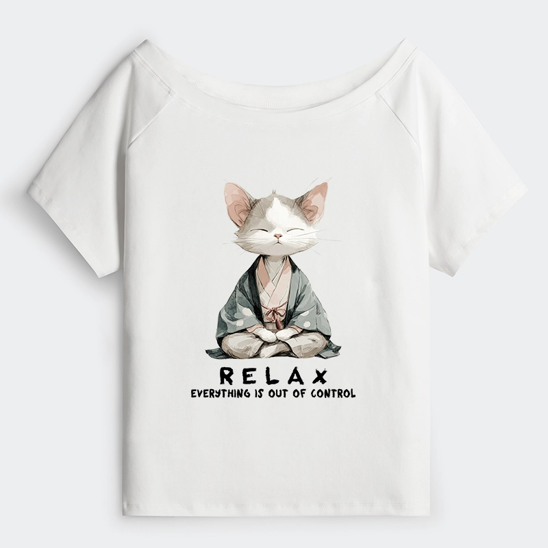 Tokyo-Tiger Zen Cat Relaxation，Everything's Out Of Control Off Shoulder T-Shirt