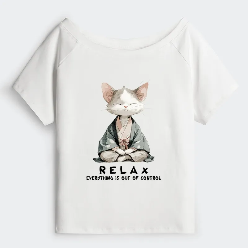 Tokyo-Tiger Zen Cat Relaxation，Everything's Out Of Control Off Shoulder T-Shirt