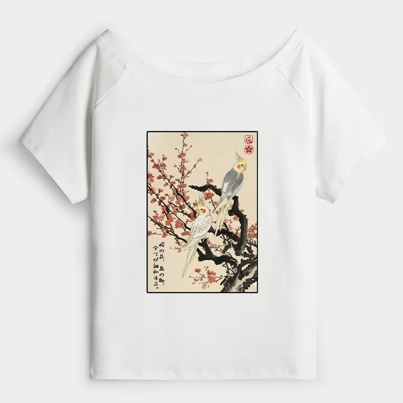 Tokyo-Tiger Whispers of Silent Blossoms Off Shoulder T-Shirt