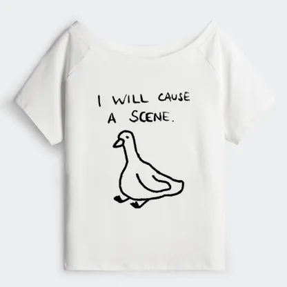 Tokyo-Tiger Stupid Goose Funny Japan Retro Off Shoulder T-Shirt