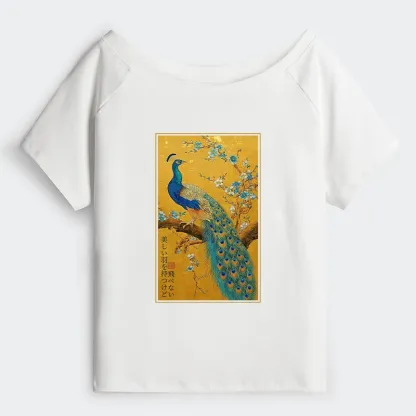 Tokyo-Tiger The Peacock's Silent Elegance Off Shoulder T-Shirt