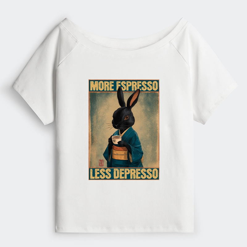 Tokyo-Tiger More Espresso Less Depresso Rabbit Off Shoulder T-Shirt