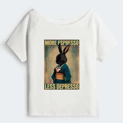 Tokyo-Tiger More Espresso Less Depresso Rabbit Off Shoulder T-Shirt
