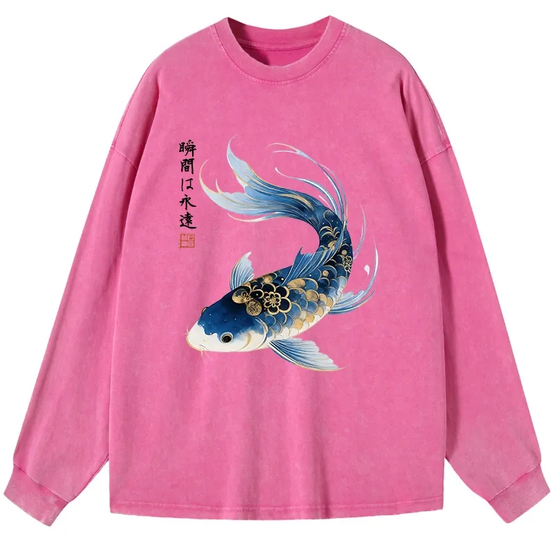Tokyo-Tiger Elegant Koi Fish Watercolor Art Washed Long Sleeve T-Shirt