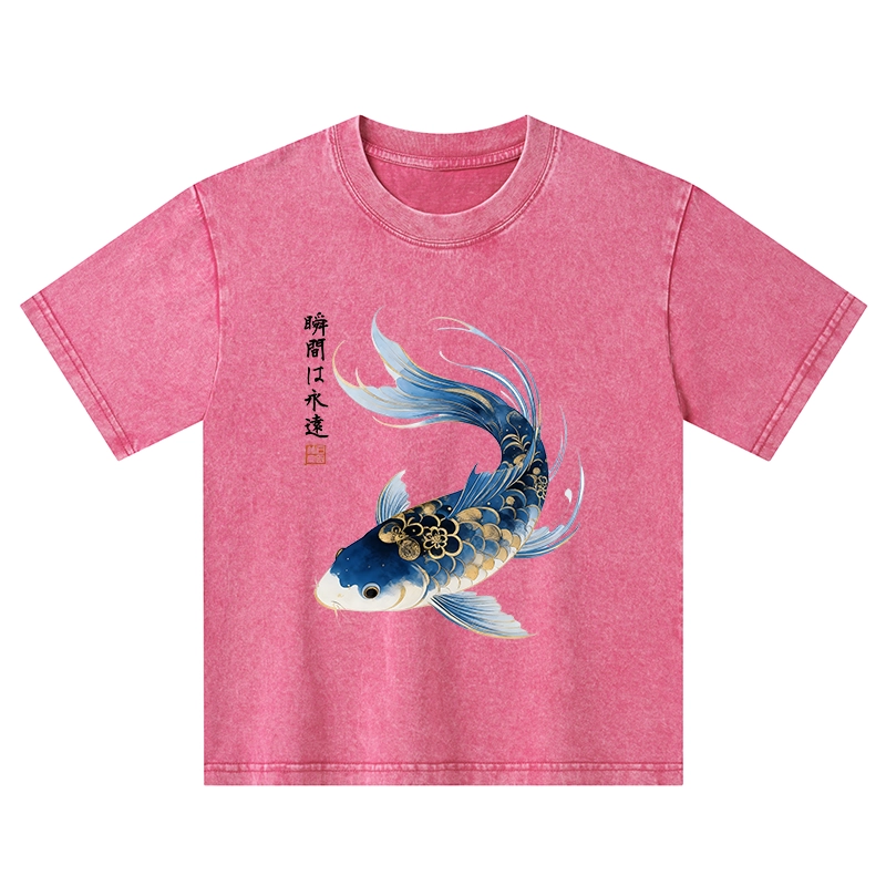 Tokyo-Tiger Elegant Koi Fish Watercolor Art Kids Washed T-Shirt
