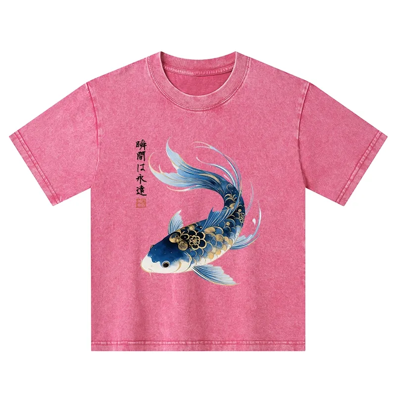 Tokyo-Tiger Elegant Koi Fish Watercolor Art Kids Washed T-Shirt Sale