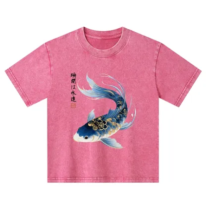 Tokyo-Tiger Elegant Koi Fish Watercolor Art Kids Washed T-Shirt