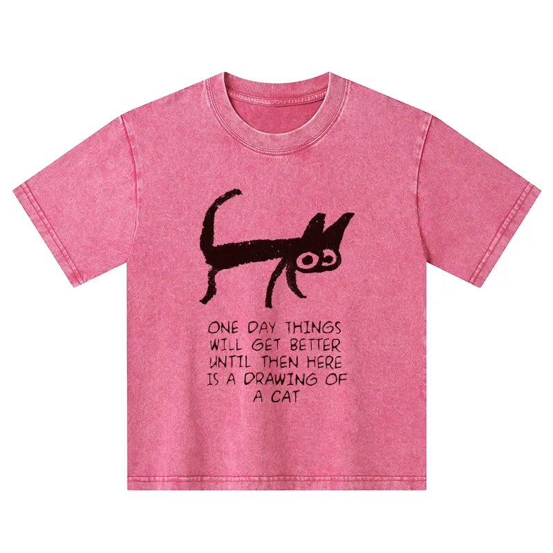 Tokyo-Tiger Cat Cheer Up Drawing Kids Washed T-Shirt