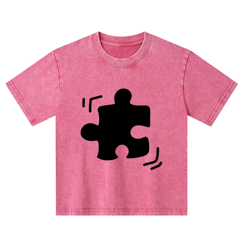 Tokyo-Tiger Black Puzzle Piece Kids Washed T-Shirt