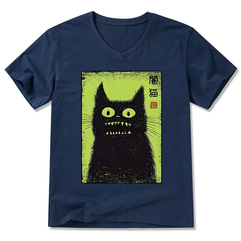Tokyo-Tiger Spooky Black Cat Japanese V-Neck Classic T-Shirt