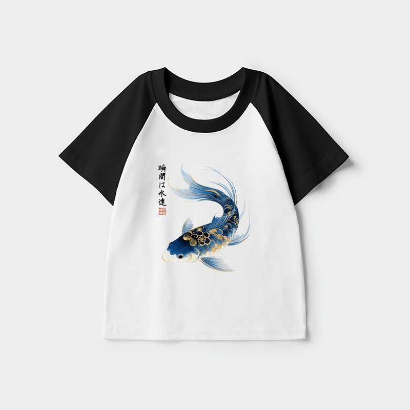 Tokyo-Tiger Elegant Koi Fish Watercolor Art Kids Raglan T-shirt