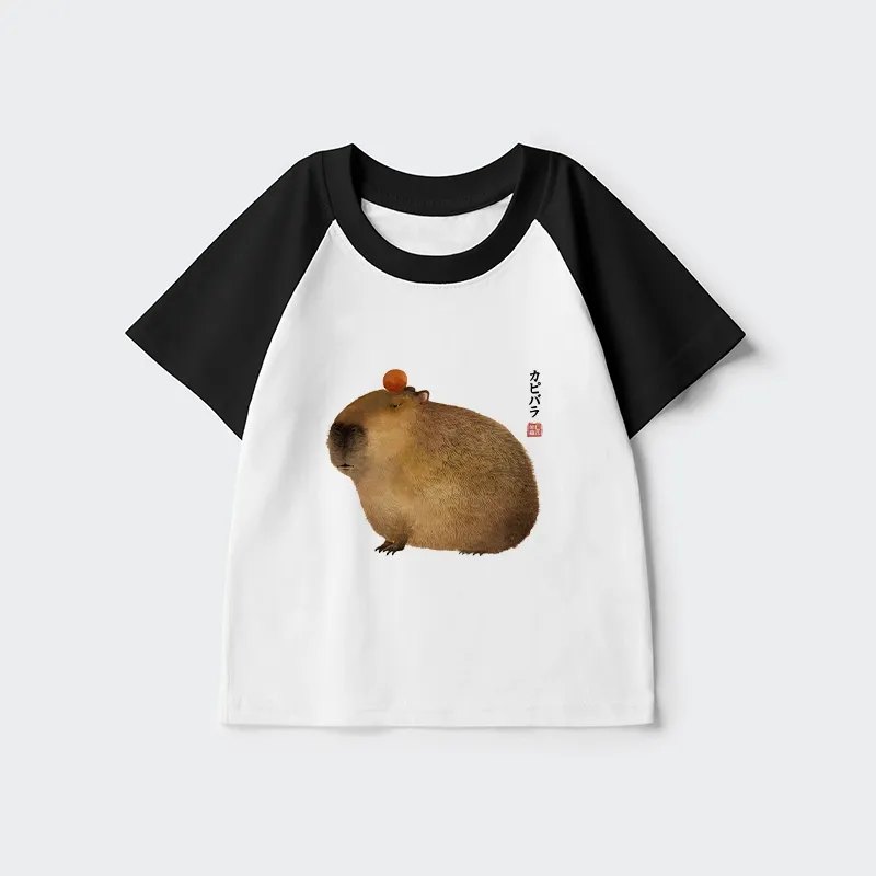 Tokyo-Tiger Calm Capybara Illustration Kids Raglan T-shirt Sale