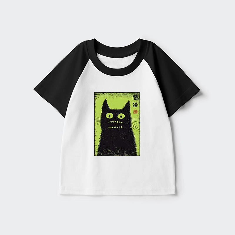 Tokyo-Tiger Spooky Black Cat Japanese Kids Raglan T-shirt