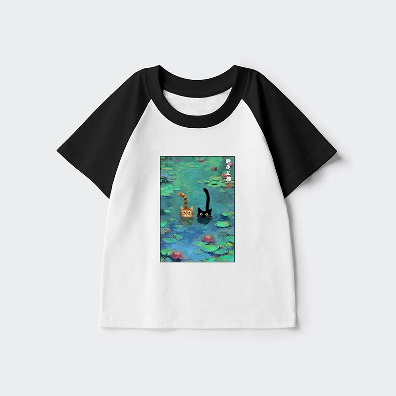 Tokyo-Tiger Funny Cats Swimming In Lilies Kids Raglan T-shirt