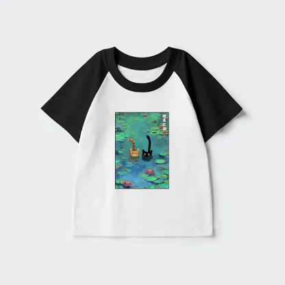 Tokyo-Tiger Funny Cats Swimming In Lilies Kids Raglan T-shirt