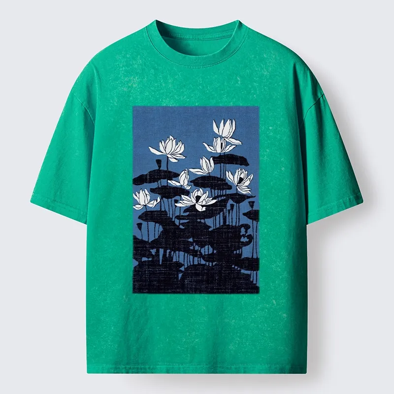 Tokyo-Tiger Blue Lotus Japanese Art Washed T-Shirt