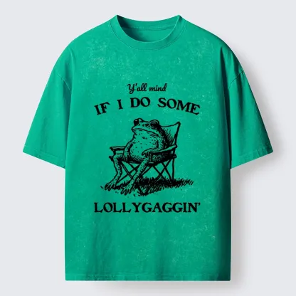 Tokyo-Tiger Funny Frog Lollygagging Washed T-Shirt