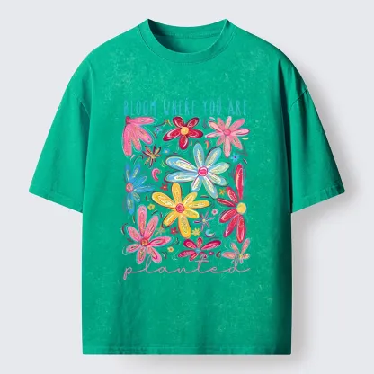 Tokyo-Tiger Positive Flower Vibe Washed T-Shirt